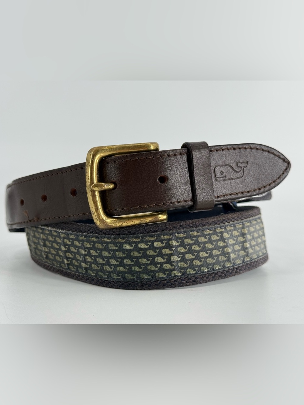 Vineyard Vines Whales Men’s Canvas & Leather Belt 38